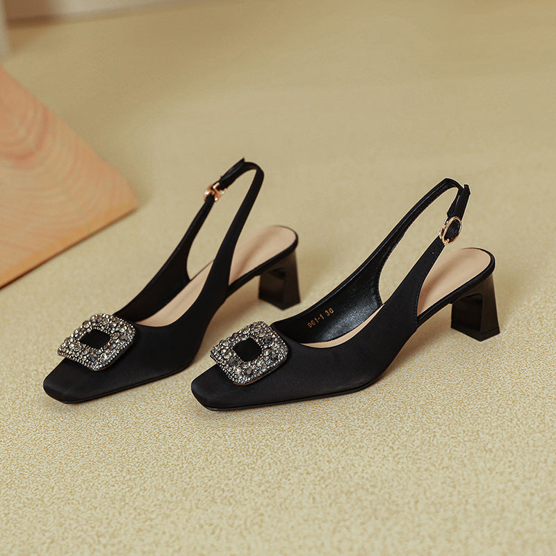 Damen Slingback-Pumps mit dekorativem Schmuckelement und komfortablem Blockabsatz EB