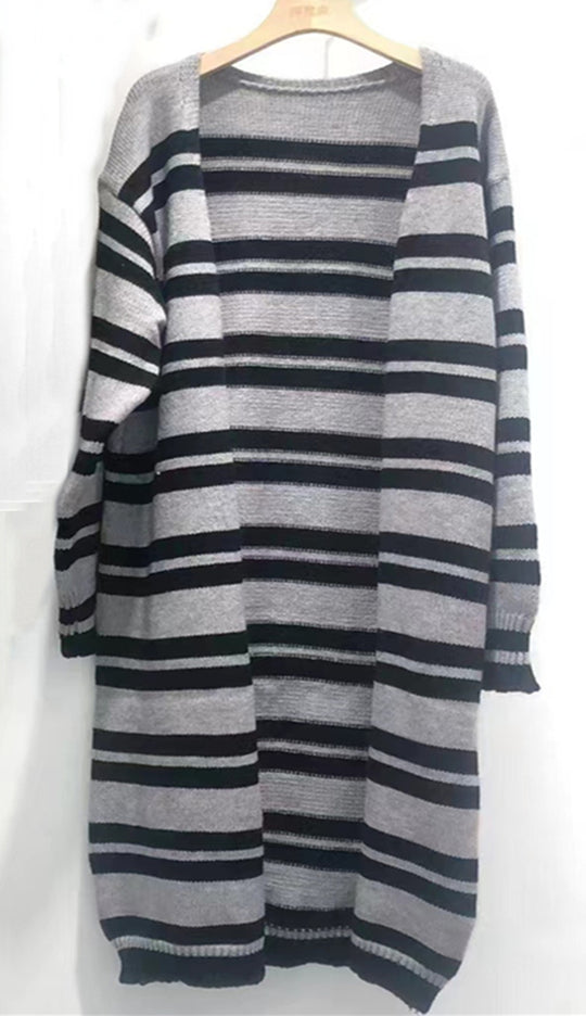 Damen Strickjacke mit modernem Streifenmuster und offenem Schnitt EB