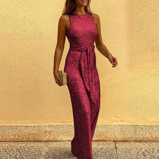 Damen Glitzerndes Abendkleid mit elegantem Taillengürtel EB