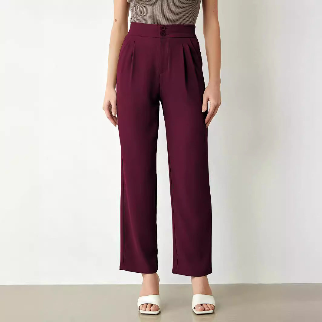 Damen elegante weite Stoffhose mit Bundfalten und hohem Taillenbündchen EB