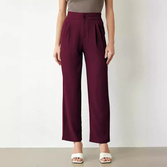 Damen elegante weite Stoffhose mit Bundfalten und hohem Taillenbündchen EB