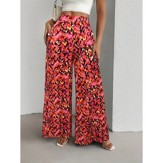 Damen Weite Palazzo-Hosen mit farbenfrohem Muster und hohem Taillenbund EB