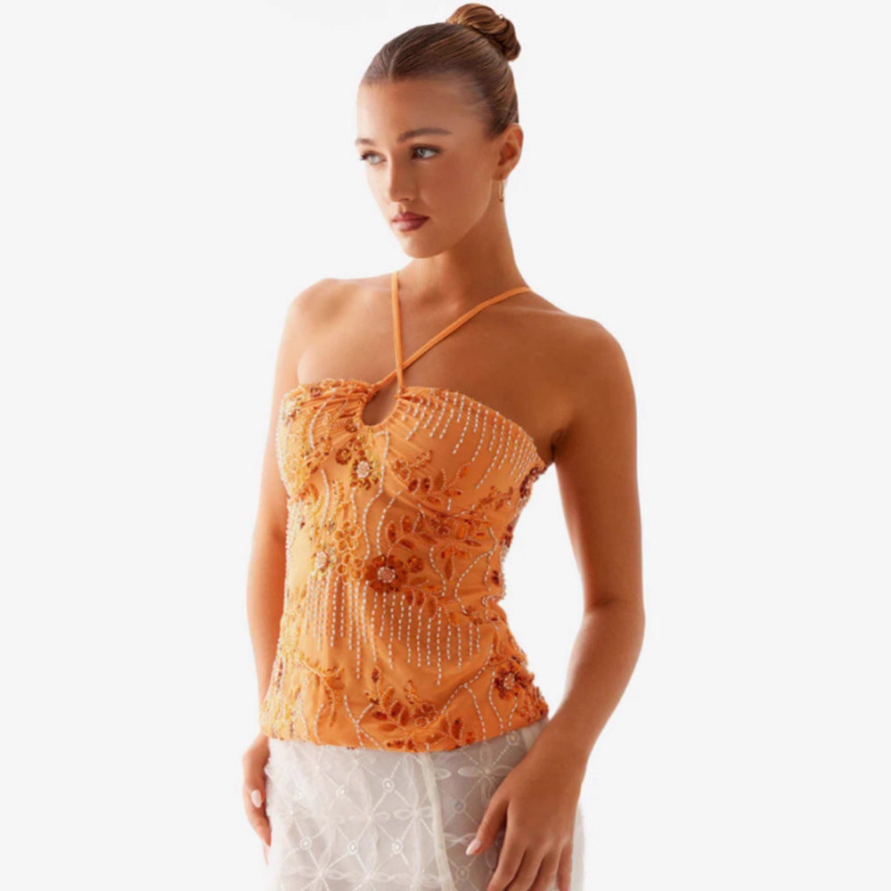 Damen Glitzerndes Bustier-Oberteil mit floralem Design und funkelnden Applikationen EB