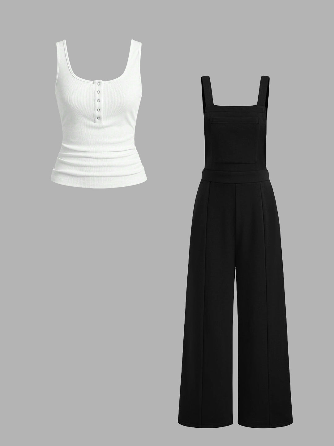 Damen lässiger Tank-Top und weit geschnittenen Latzhose Set EB