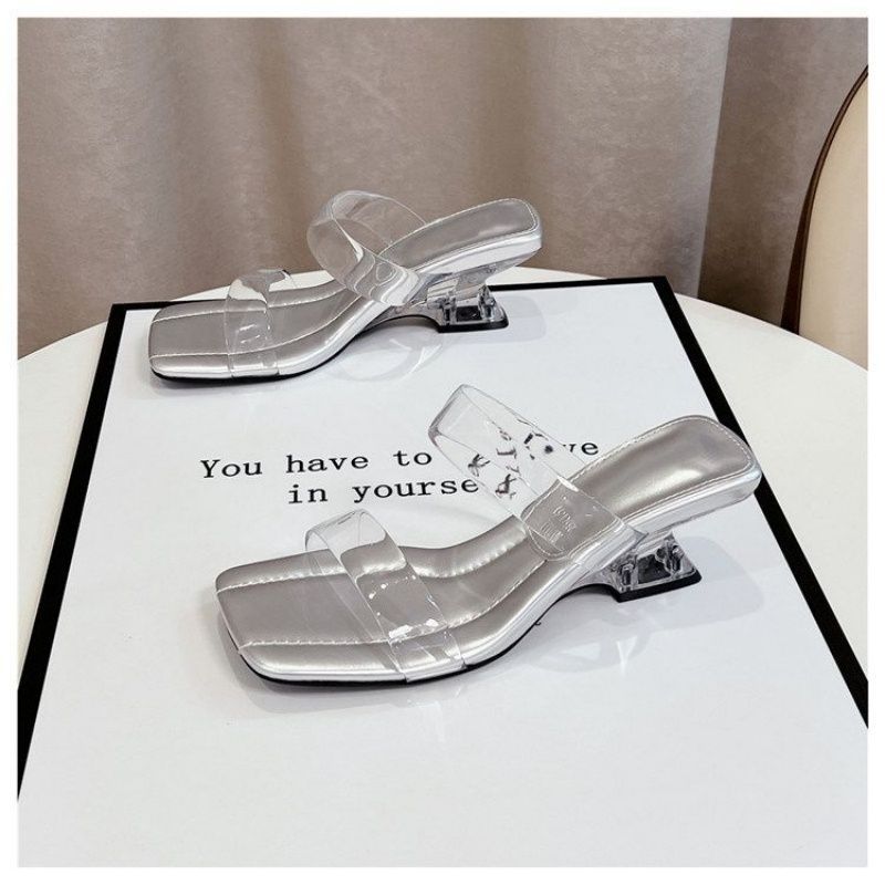 Damen transparente Slingback Sandalen mit klarem Blockabsatz EB