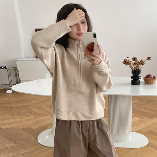 Damen Kurzpullover mit Stehkragen und Reißverschluss EB