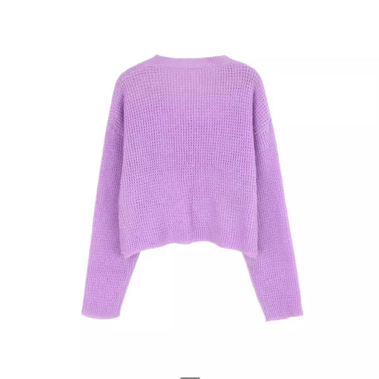 Damen modischer V-Ausschnitt Pullover im Waffelstrick EB