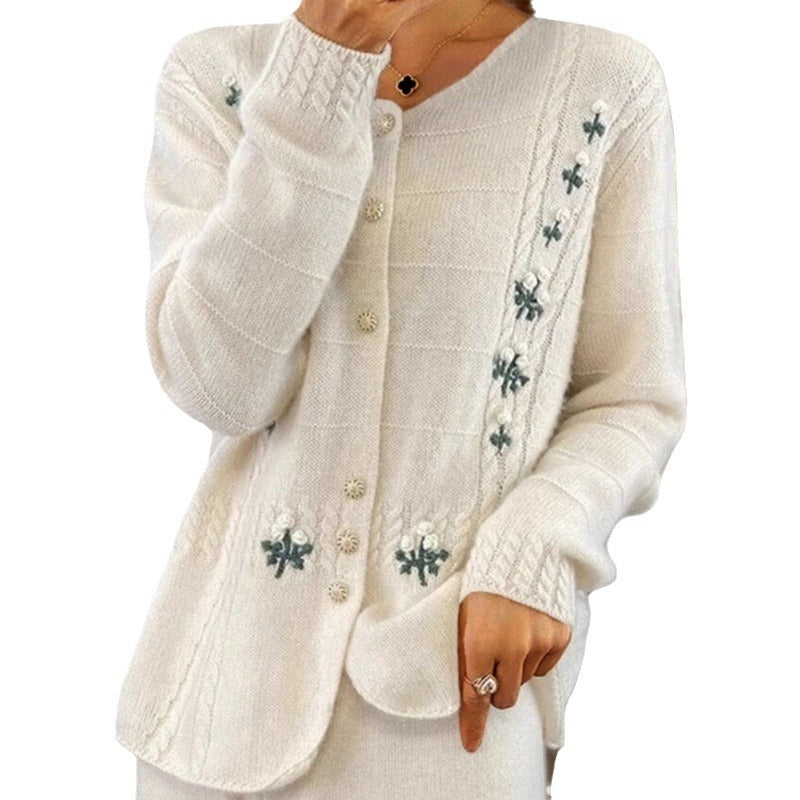 Damen nan Strickcardigan mit floraler Reliefstickerei und Zopfmuster EB
