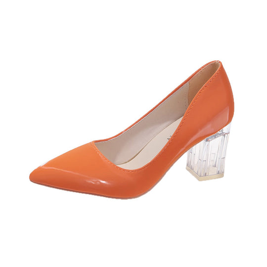 Damen klassische Pumps mit transparentem Blockabsatz und spitz zulaufender Vorderkappe EB