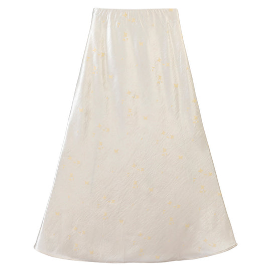 Damen  A-Linien Midirock aus Jacquard-Satin mit floralen und Schmetterlingsreliefs EB