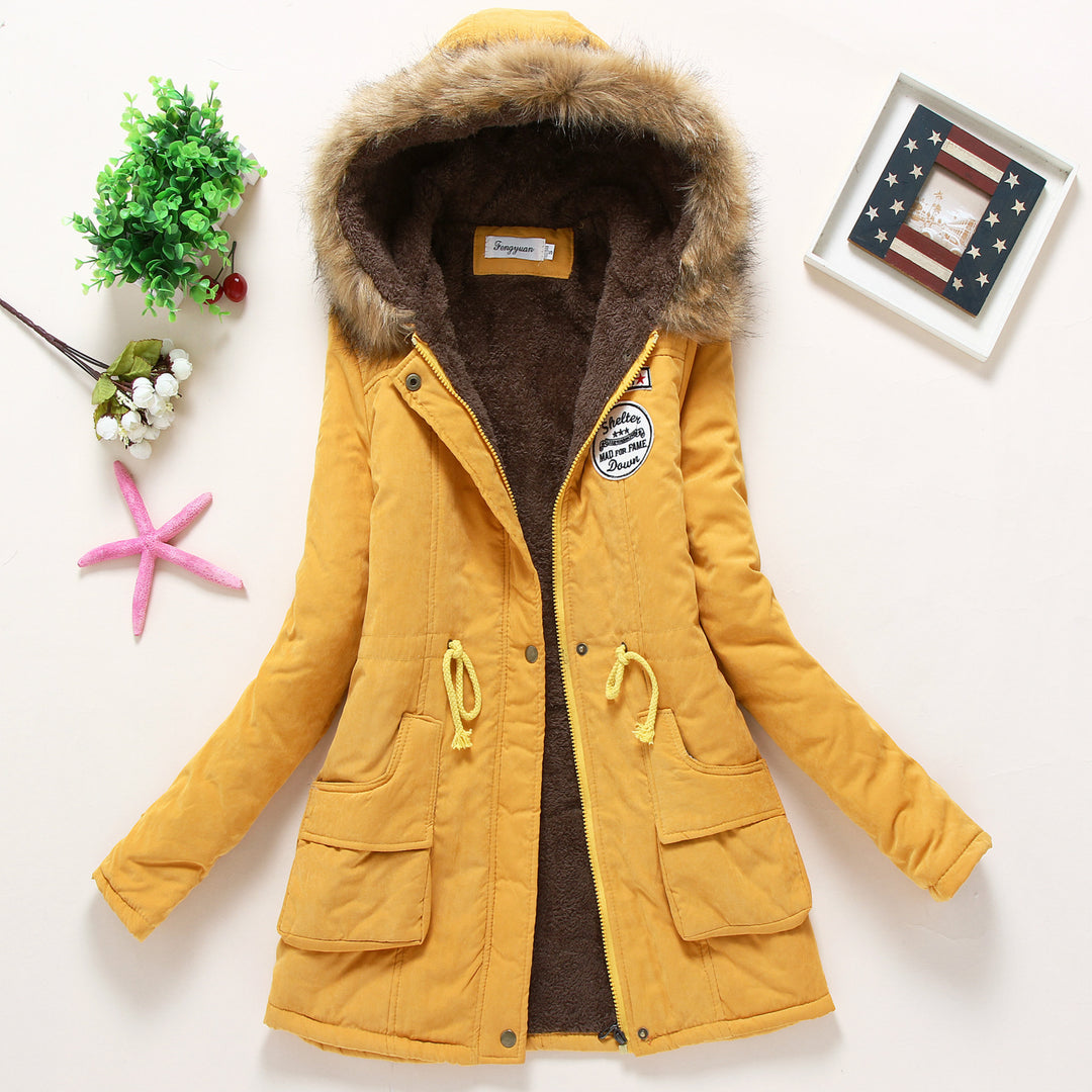 Damen taillierter Winterparka mit Teddyfutter Kunstfellkapuze und Tunnelzug EB