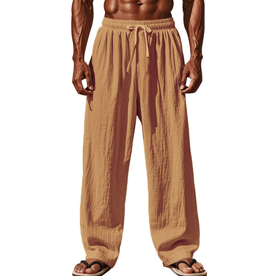 Herren nan luftige Leinen-Sommerhose mit weitem Bein, Faltenfront und elastischem Komfortbund EB