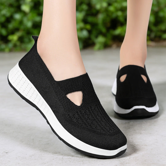 Damen nan gestrickter Slip-On Komfort-Sneaker mit V-Cut, elastischem Einstieg und dämpfender Waben-Zwischensohle EB