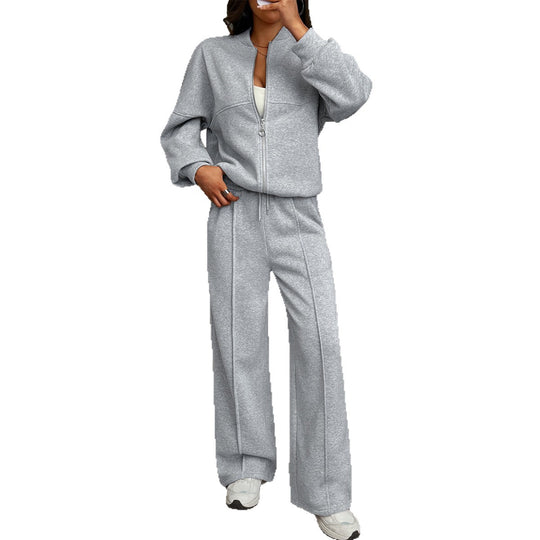 Damen nan Oversize-Sweatset mit Reißverschluss-Bomberjacke und Highwaist-Palazzohose EB