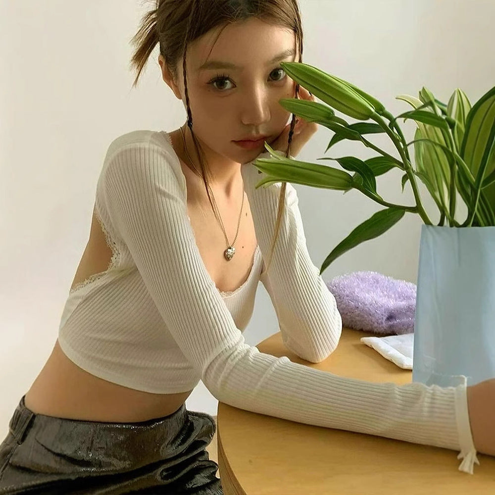 Damen Crop-Top mit Rüschendetails und Rückenbindung EB