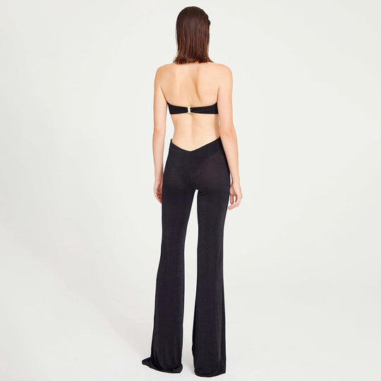 Damen Modischer Jumpsuit mit tiefem Ausschnitt und dekorativem Detail EB