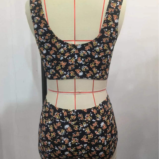 Damen Hochgeschnittenes Bikini-Set mit Blumenmuster EB