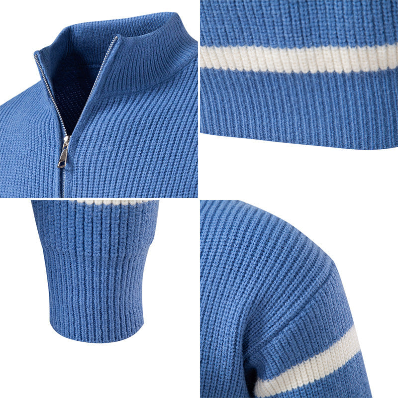 Herren modischer Rollkragenpullover mit strukturiertem Design und halbem Reißverschluss EB