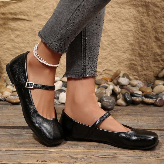 Damen Klassische Ballerinas mit verstellbarem Riemen EB