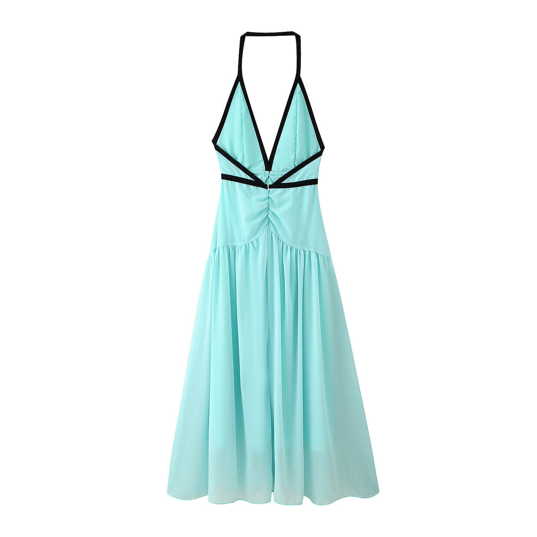 Damen Maxikleid mit elegantem Halterneck und romantischen Rüschendetails EB
