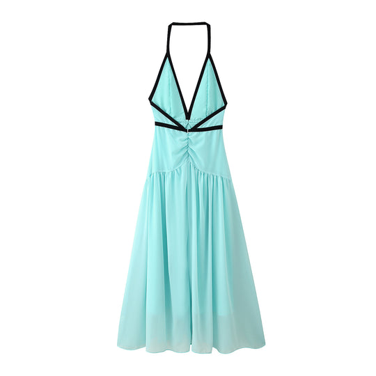 Damen Maxikleid mit elegantem Halterneck und romantischen Rüschendetails EB