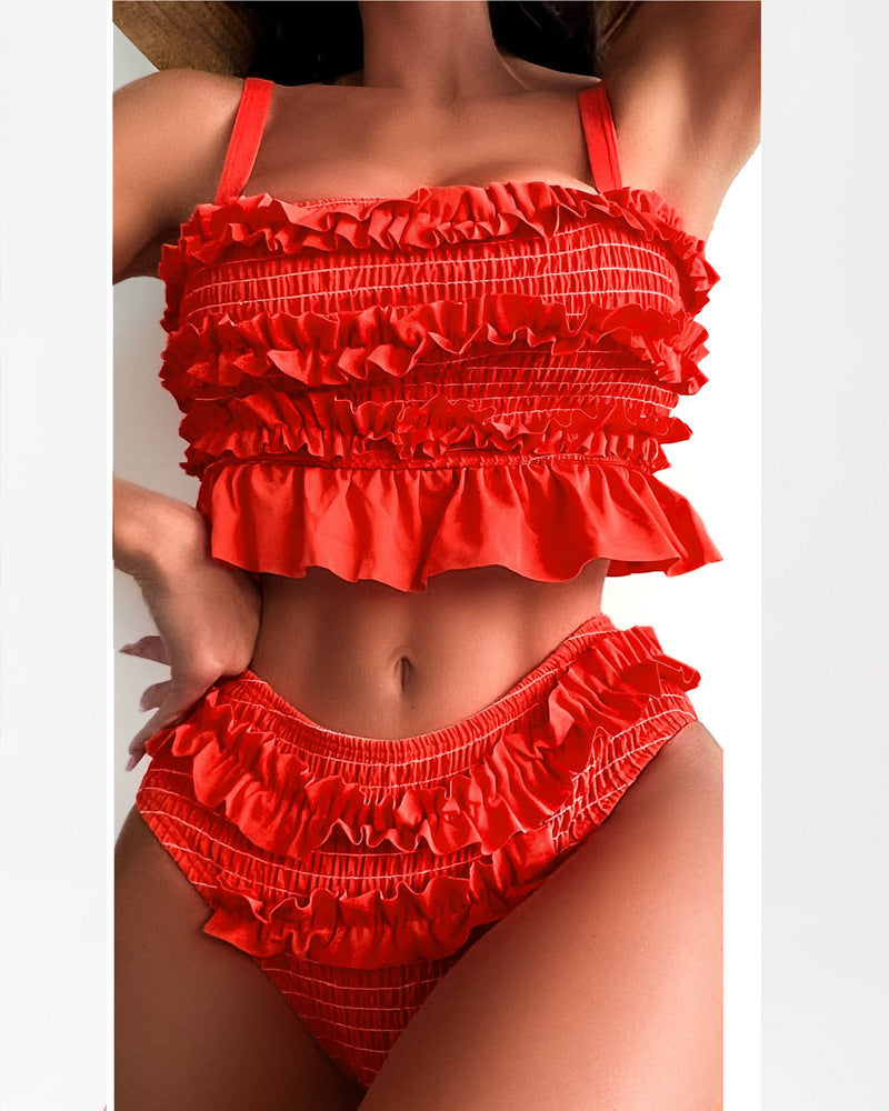 Damen Rüschen-Bikinislip mit hohem Bund und elastischem Material EB