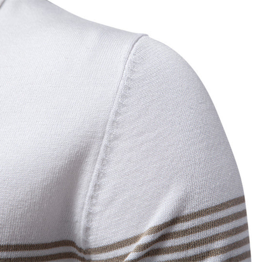 Herren nan edles Feinstrick-Poloshirt mit kurzem Metallreißverschluss, Bündchenärmeln und kontrastierten Streifenbändern EB