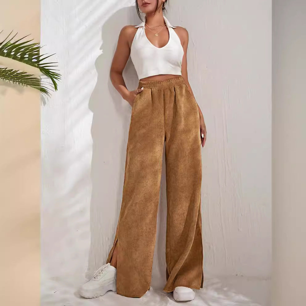 Damen Palazzo-Hose aus feinem Cordstoff mit seitlichen Schlitzen EB