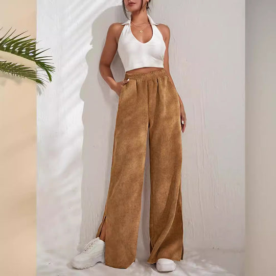 Damen Palazzo-Hose aus feinem Cordstoff mit seitlichen Schlitzen EB