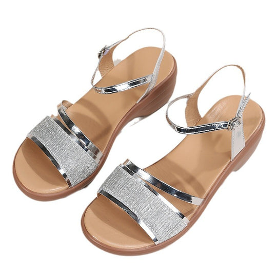 Damen Wedge-Sandalen mit metallic Akzenten und verstellbarem Riemendesign EB