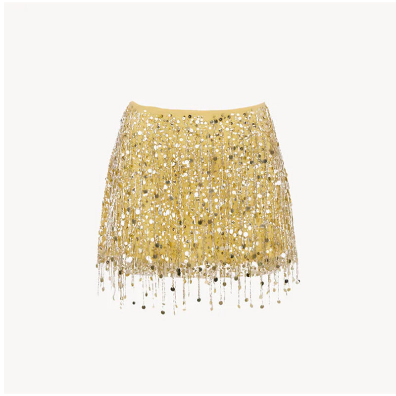 Damen Glitzerndes Crop-Top und Minirock-Set mit Fransen EB