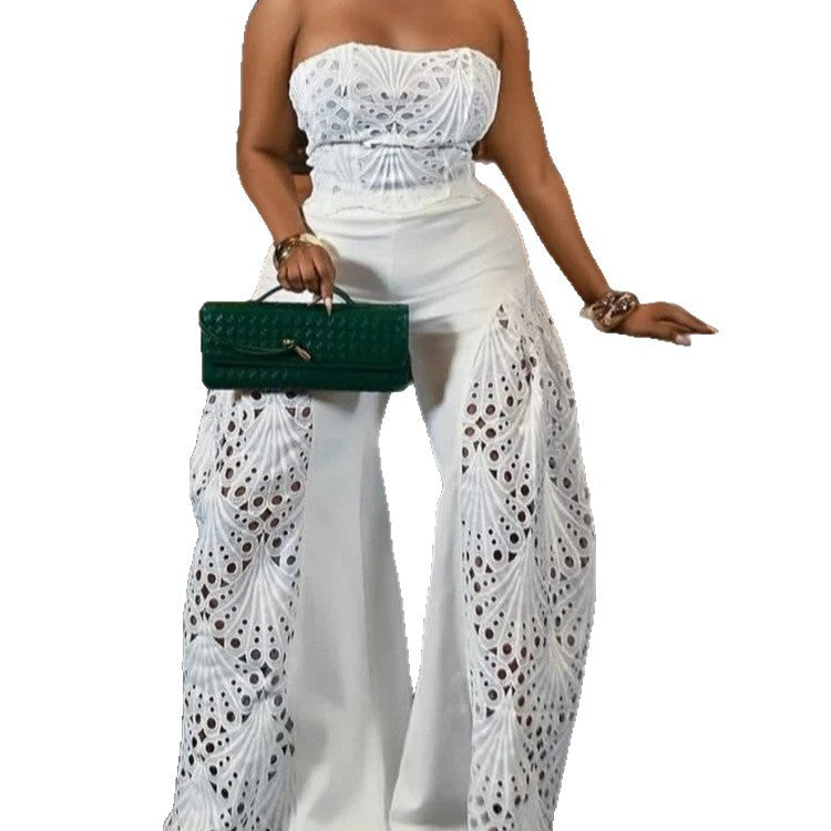Damen Elegantes Jumpsuit mit floralen Lochdetails EB