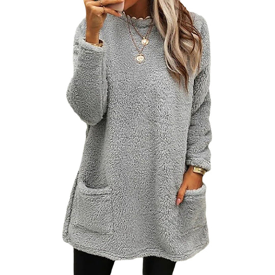 Damen Kuscheliger Fleece-Pullover mit praktischen Taschen und weitem Schnitt EB