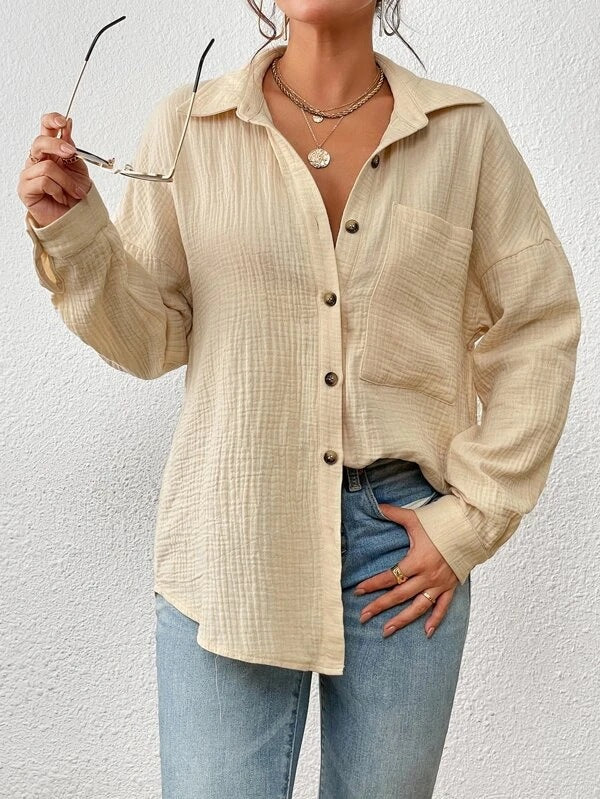 Damen Lässiges Overshirt mit Knopfleiste und Brusttasche EB