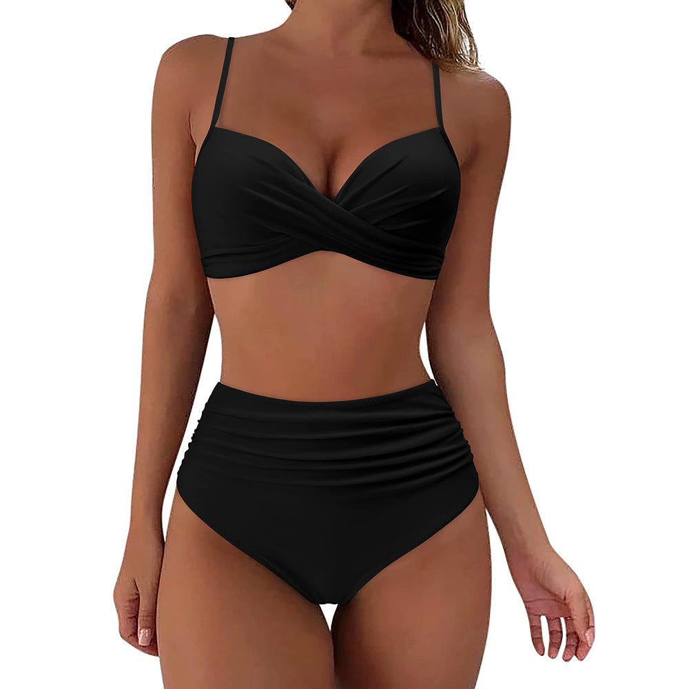 Damen Hochtailliertes Bikini-Set mit Wickel-Design EB