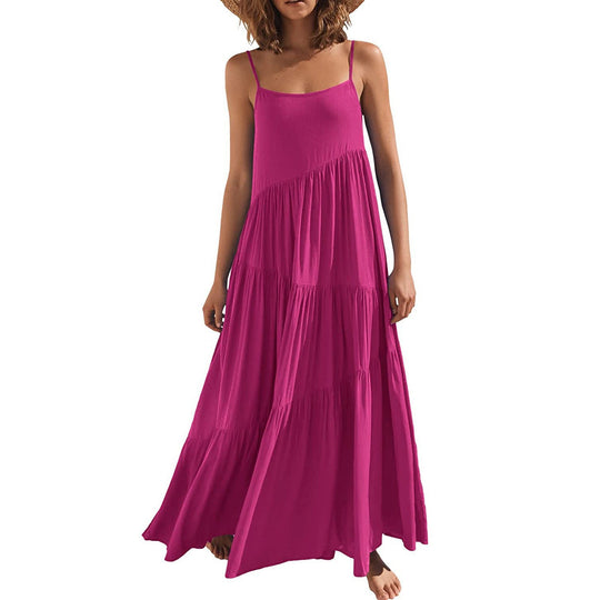Damen luftiges Maxikleid mit Spaghetti-Trägern und stilvollem Layering EB
