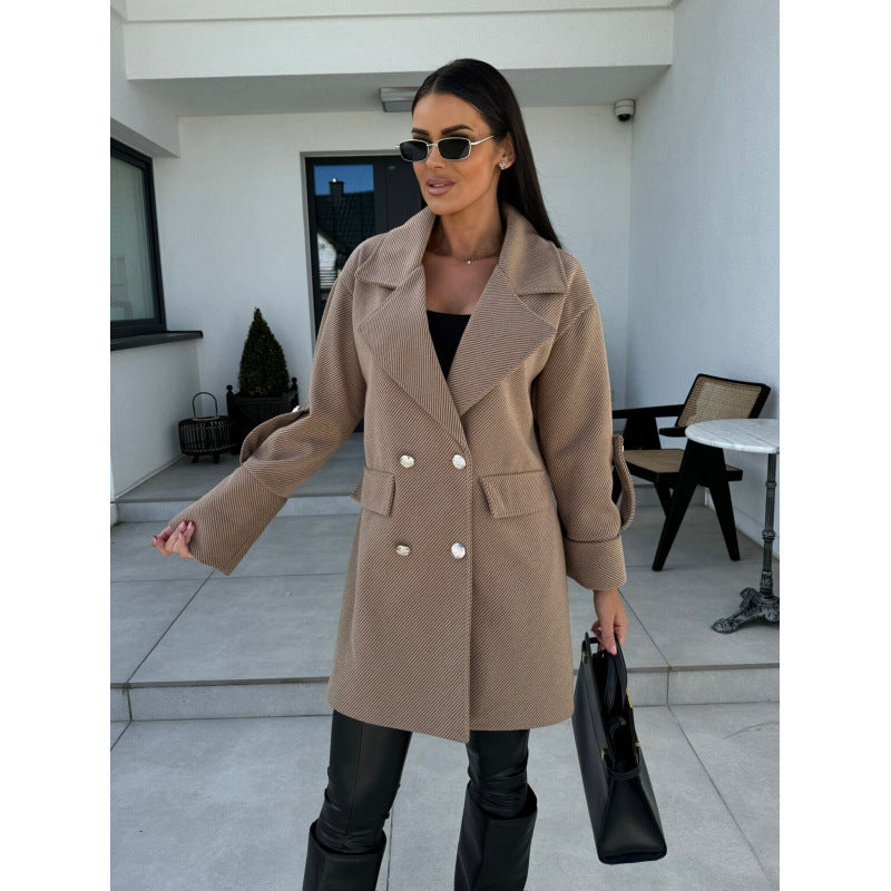 Damen Doppelreiher Oversized Blazer Mantel EB