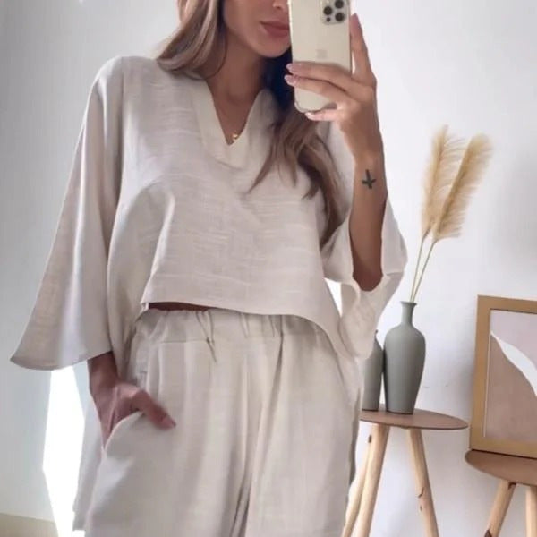 Damen elegantes und lässiges Zweiteiler-Outfit mit weitem Schnitt EB