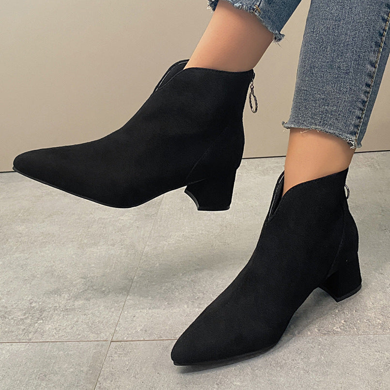Damen nan spitze Ankleboots mit rückseitigem Zipperring und komfort-Blockabsatz EB
