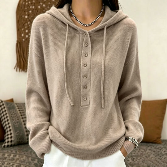 Damen Kapuzenpullover aus weichem Feinstrick mit Knopfleiste und relaxed Fit EB