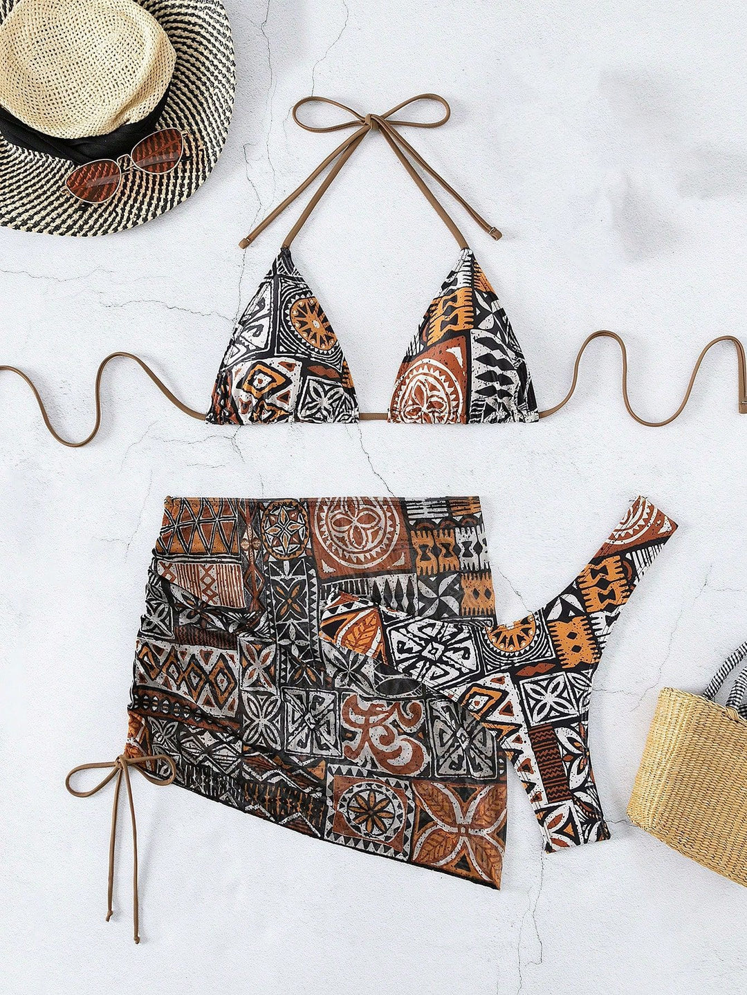 Damen Bikini-Set mit verstellbarem Oberteil und hoch taillierter Short EB