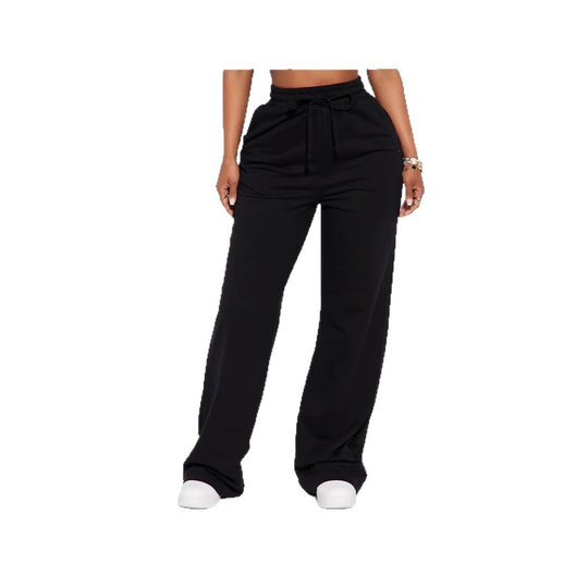 Damen nan breite High-Waist Loungehose aus weichem Baumwollmix mit Kordelzug und Eingrifftaschen EB