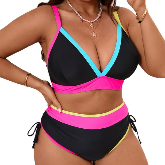 Damen Sportliches Bikini-Set mit hoch taillierten Höschen und modischem Farbkontrast EB
