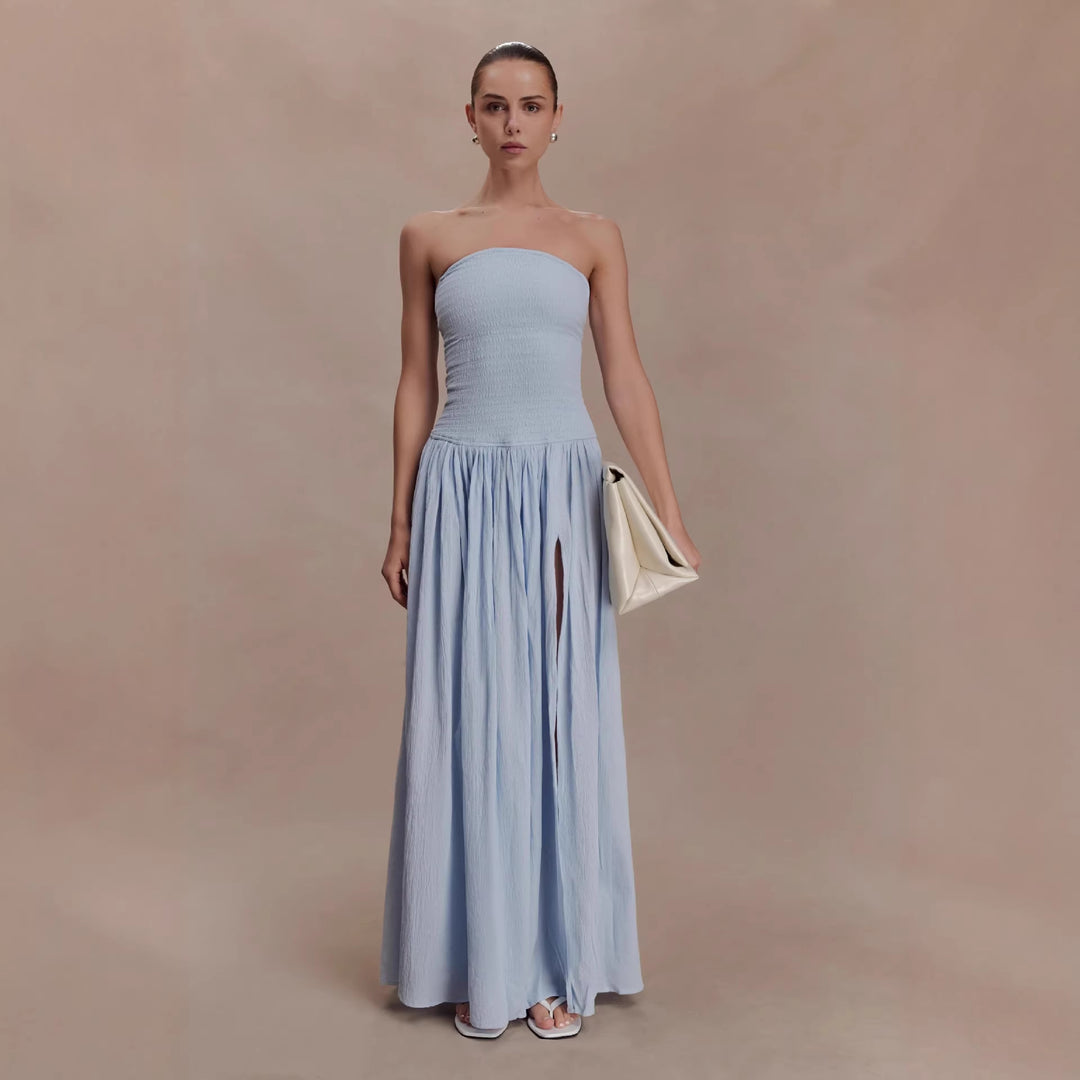 Damen Maxi-Kleid mit elastischem Oberteil und fließendem Rock EB