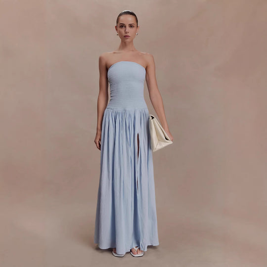 Damen Maxi-Kleid mit elastischem Oberteil und fließendem Rock EB