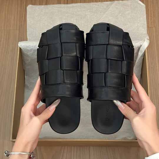 Damen modische Slipper mit geflochtenem Design und rutschfester Sohle EB