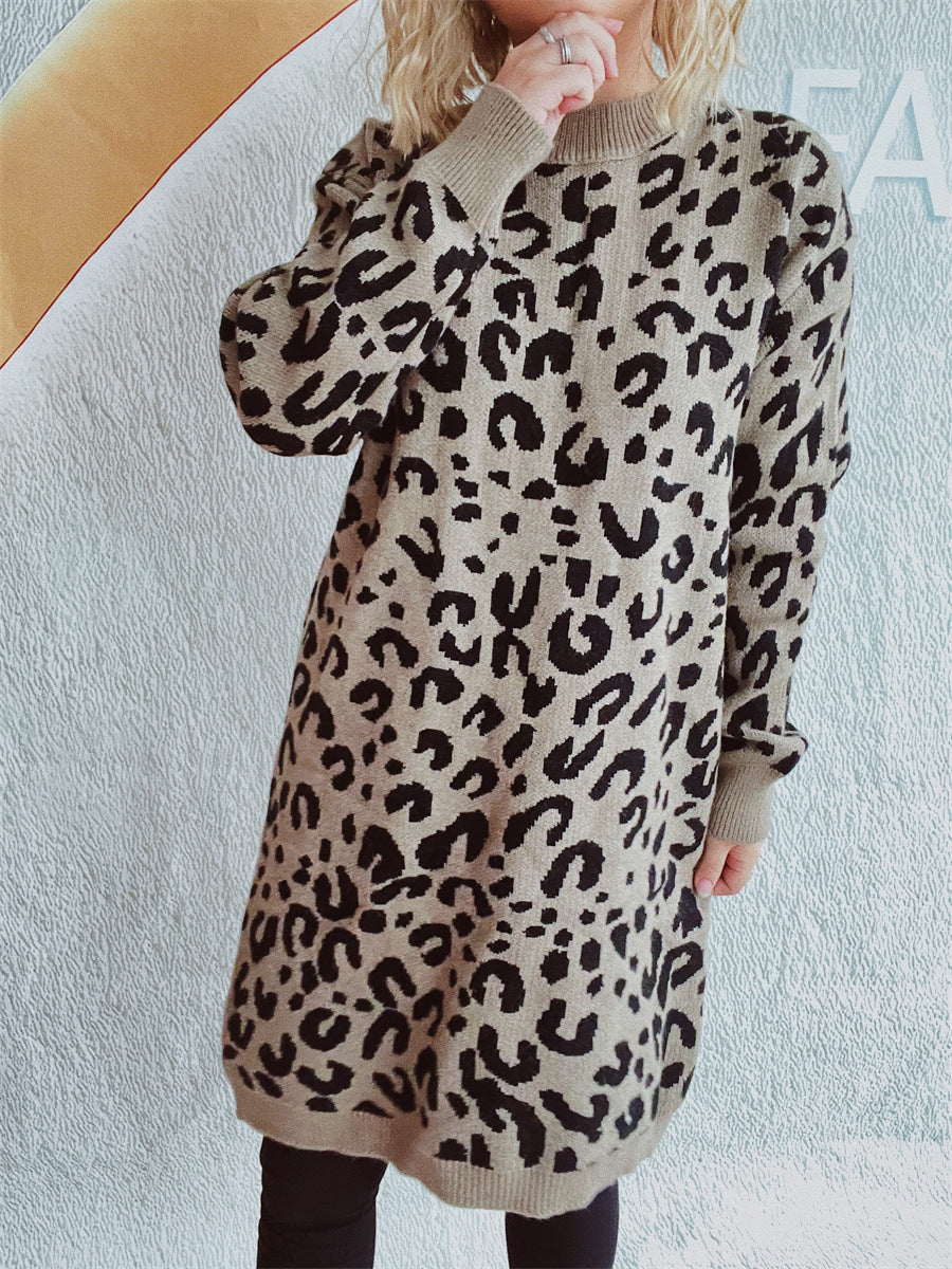 Damen Grobstrickkleid im modernen Leopardenmuster EB