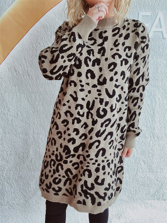 Damen Grobstrickkleid im modernen Leopardenmuster EB