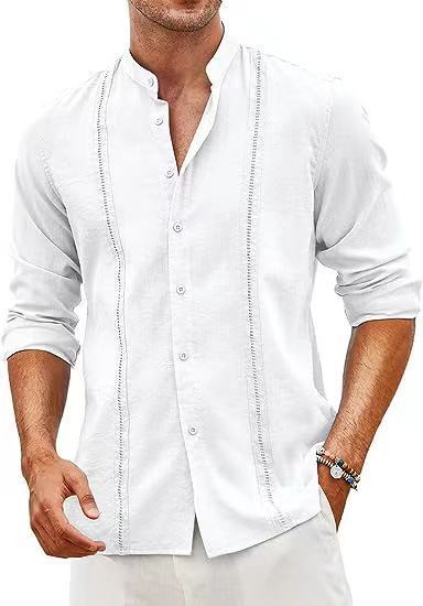 Herren Leinenhemd mit Stehkragen und feinen Details EB