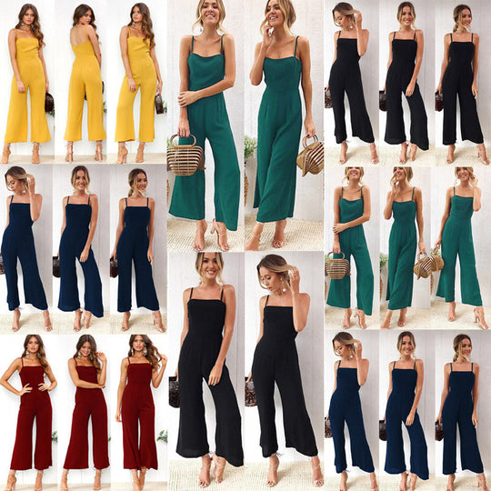 Damen Jumpsuit mit schmalen Trägern und weitem Beinschnitt EB
